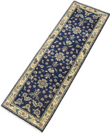 2.6x8 Traditional Blue and Beige Hand Knotted Wool Area Rug