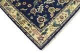 2.6x8 Traditional Blue and Beige Hand Knotted Wool Area Rug