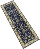 2.6x8 Traditional Blue and Beige Hand Knotted Wool Area Rug