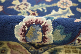 2.6x8 Traditional Blue and Beige Hand Knotted Wool Area Rug