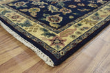 2.6x8 Traditional Blue and Beige Hand Knotted Wool Area Rug