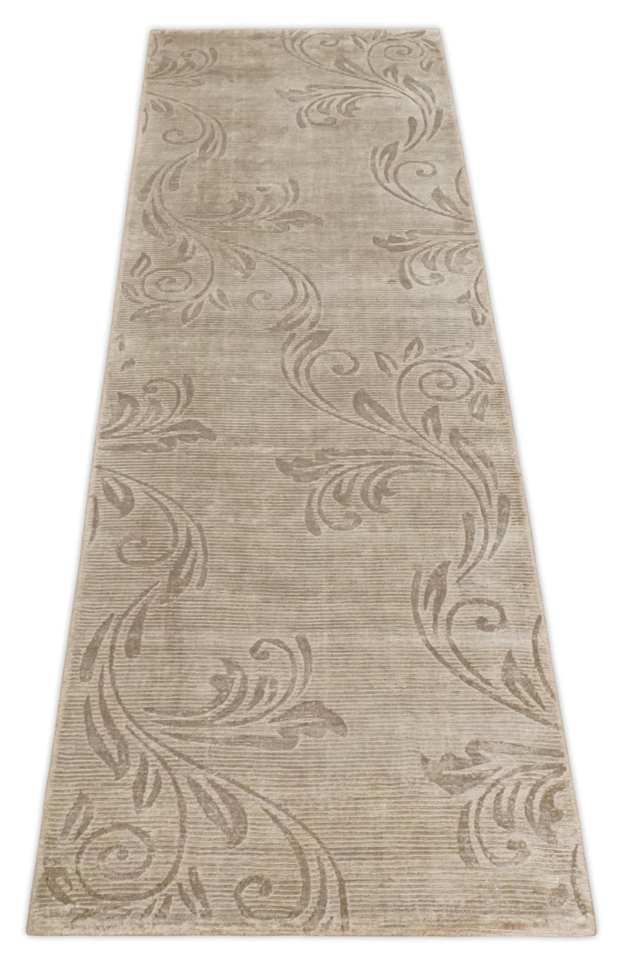 2.8x10 Hand Woven Brown Modern Floral Art Silk Rug