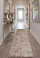 2.8x10 Hand Woven Brown Modern Floral Art Silk Rug