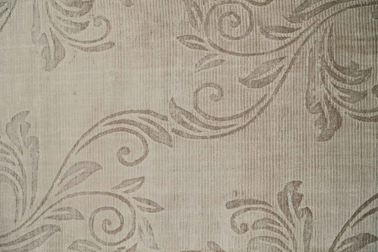 2.8x10 Hand Woven Brown Modern Floral Art Silk Rug