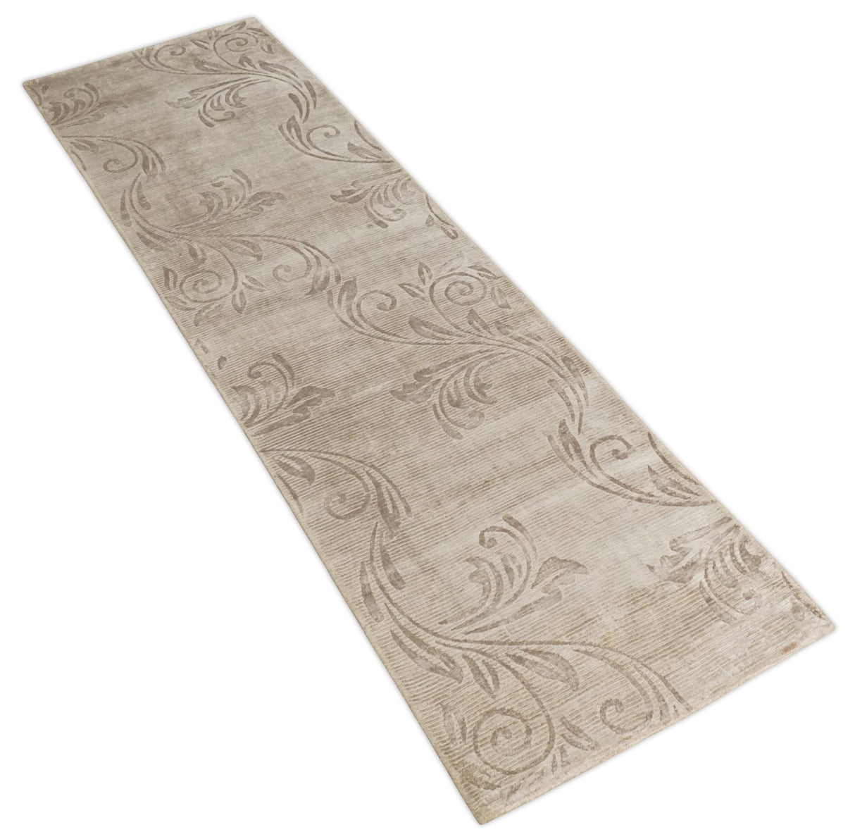 2.8x10 Hand Woven Brown Modern Floral Art Silk Rug