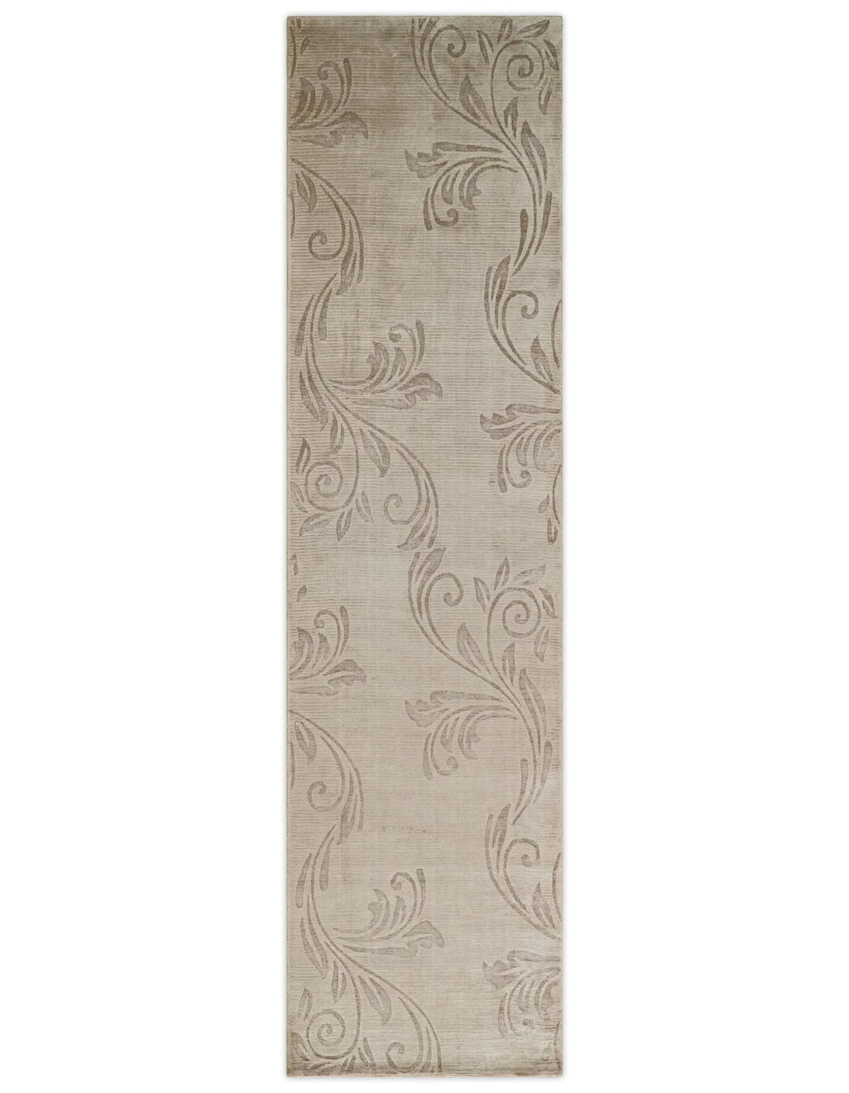 2.8x10 Hand Woven Brown Modern Floral Art Silk Rug