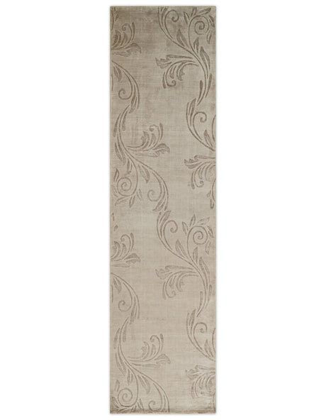 2.8x10 Hand Woven Brown Modern Floral Art Silk Rug