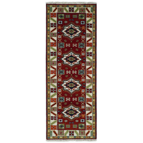 2.9x8 Hand Knotted Antique Kazak Runner Blue and Rust Traditional Tribal Armenian Rug | KZA6-Area Rug-Parc Decor