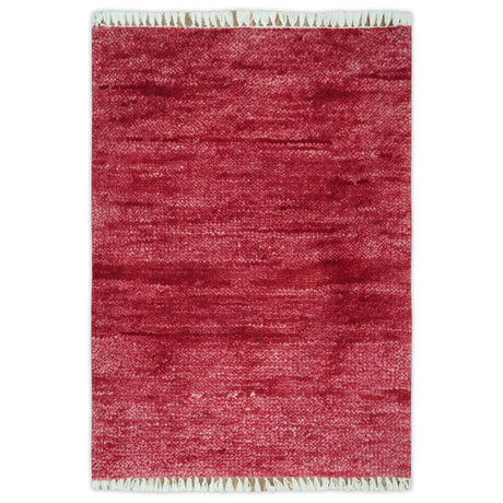 2X2.6 Solid Plain Red Hand knotted wool area rug-Area Rug-Parc Decor