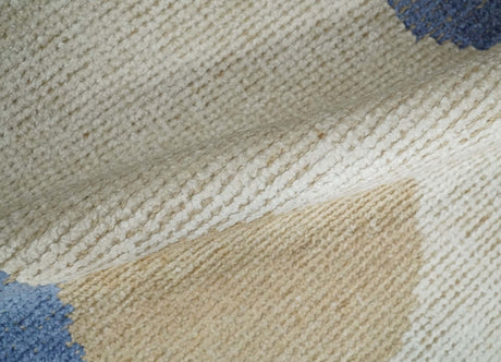 2x3 Beige and Blue Hand Knotted Modern Polka Dots Wool Rug