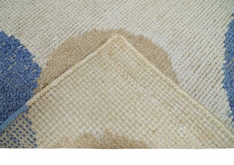 2x3 Beige and Blue Hand Knotted Modern Polka Dots Wool Rug