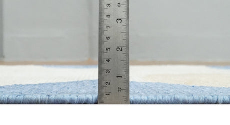 2x3 Beige and Blue Hand Knotted Modern Polka Dots Wool Rug