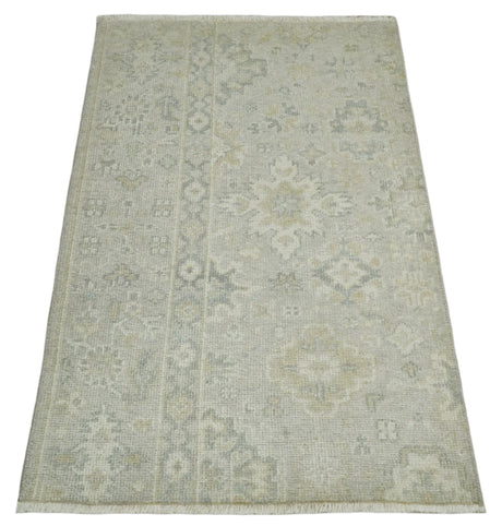2x3 Hand Knotted Beige and Gray Traditional Persian Wool Rug
