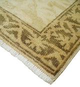 2x3 Hand Knotted Beige and Olive Traditional Oushak Wool Rug