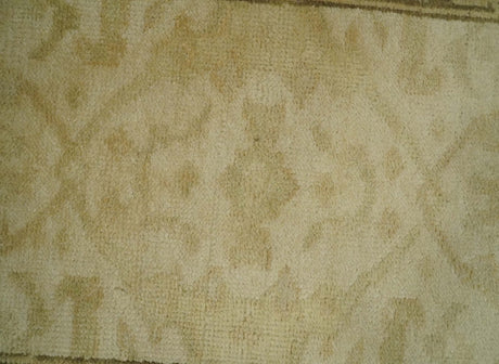 2x3 Hand Knotted Beige and Olive Traditional Oushak Wool Rug