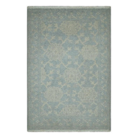 2x3 Hand Knotted Blue, Beige and Gray Traditional Persian Oushak Wool Rug | N7423-Area Rug-Parc Decor