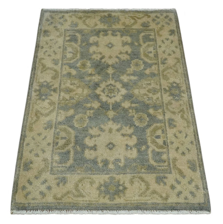 2x3 Hand Knotted Gray and Beige Traditional Oushak Wool Rug