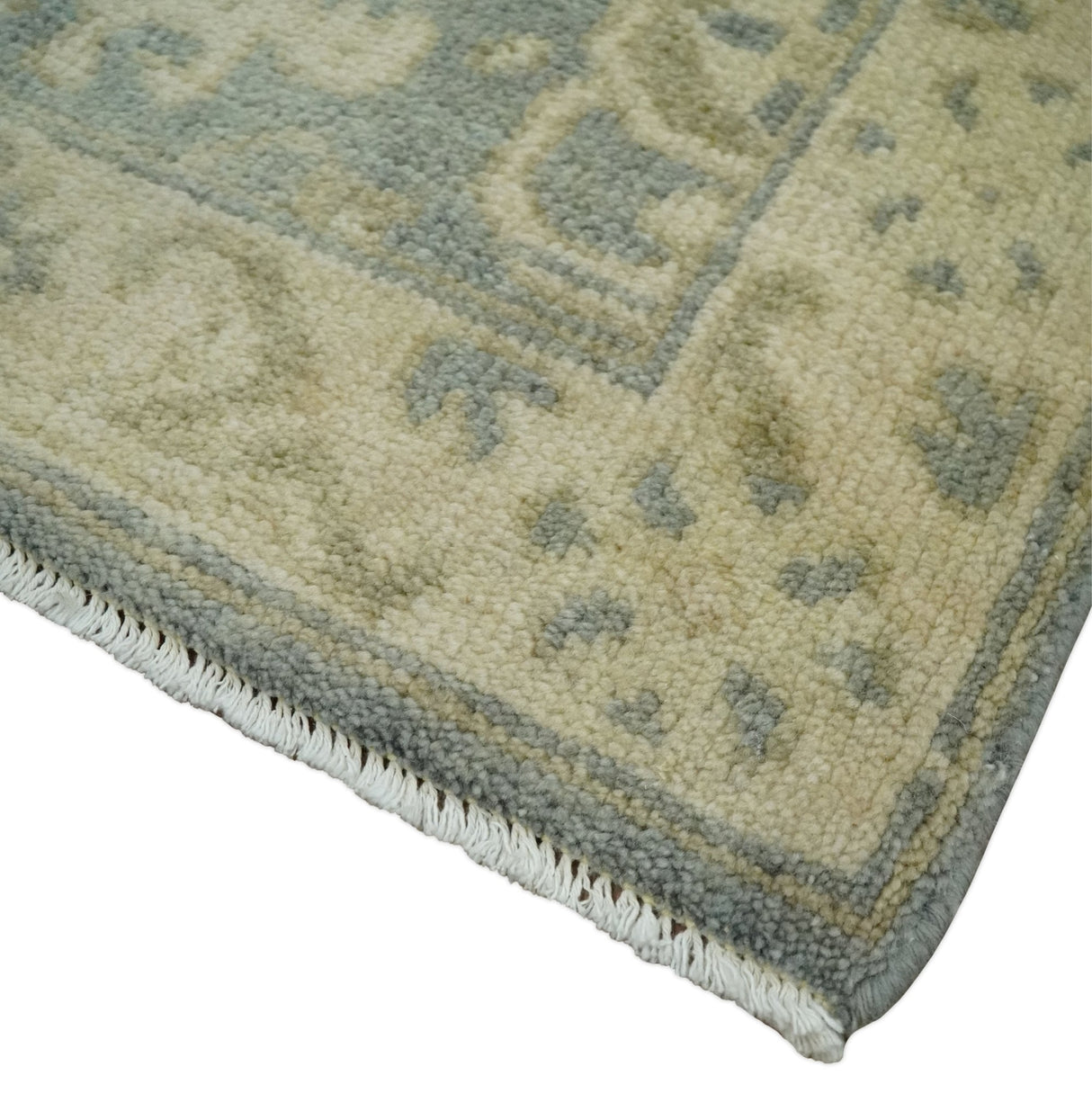 2x3 Hand Knotted Gray and Beige Traditional Oushak Wool Rug