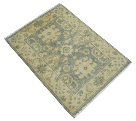 2x3 Hand Knotted Gray and Beige Traditional Oushak Wool Rug