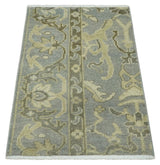 2x3 Hand Knotted Gray And Beige Traditional Persian Wool Rug