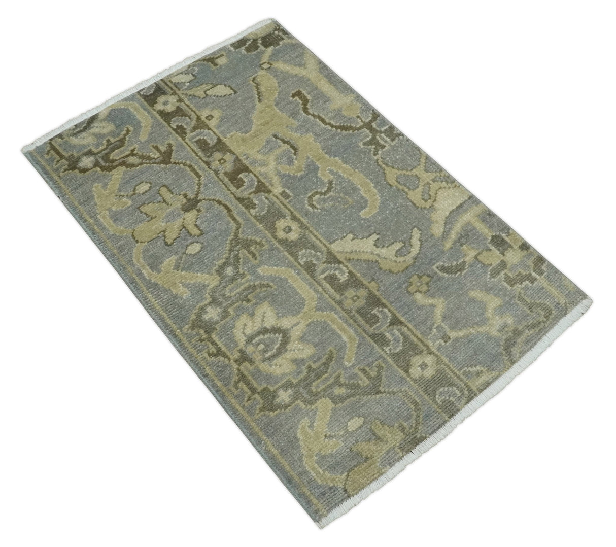 2x3 Hand Knotted Gray And Beige Traditional Persian Wool Rug