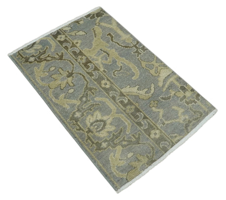 2x3 Hand Knotted Gray And Beige Traditional Persian Wool Rug