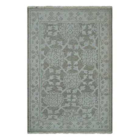 2x3 Hand Knotted Gray, Ivory and Silver Traditional Persian Oushak Wool Rug | N6323-Area Rug-Parc Decor