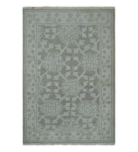 2x3 Hand Knotted Gray, Ivory and Silver Traditional Persian Wool Rug