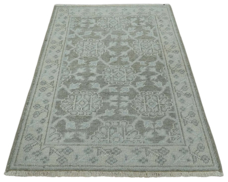 2x3 Hand Knotted Ivory and Gray Traditional Persian Wool Rug