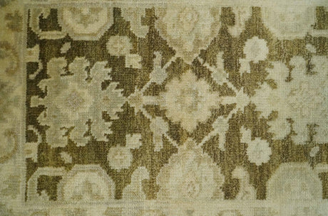 2x3 Hand Knotted Olive And Beige Traditional Oushak Wool Rug