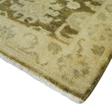 2x3 Hand Knotted Olive And Beige Traditional Oushak Wool Rug