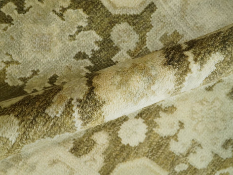 2x3 Hand Knotted Olive And Beige Traditional Oushak Wool Rug