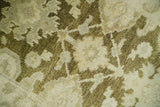 2x3 Hand Knotted Olive And Beige Traditional Oushak Wool Rug