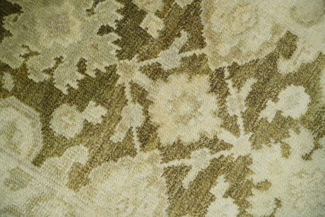 2x3 Hand Knotted Olive And Beige Traditional Oushak Wool Rug