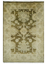 2x3 Hand Knotted Olive And Beige Traditional Oushak Wool Rug