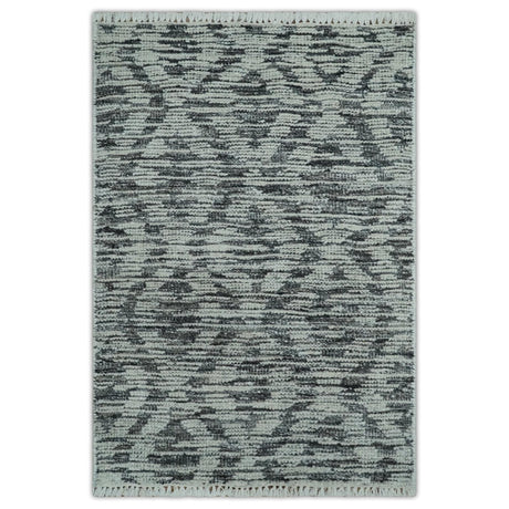 2x3 Hand Knotted Silver and Charcoal Geometrical shape Wool Rug-Area Rug-Parc Decor
