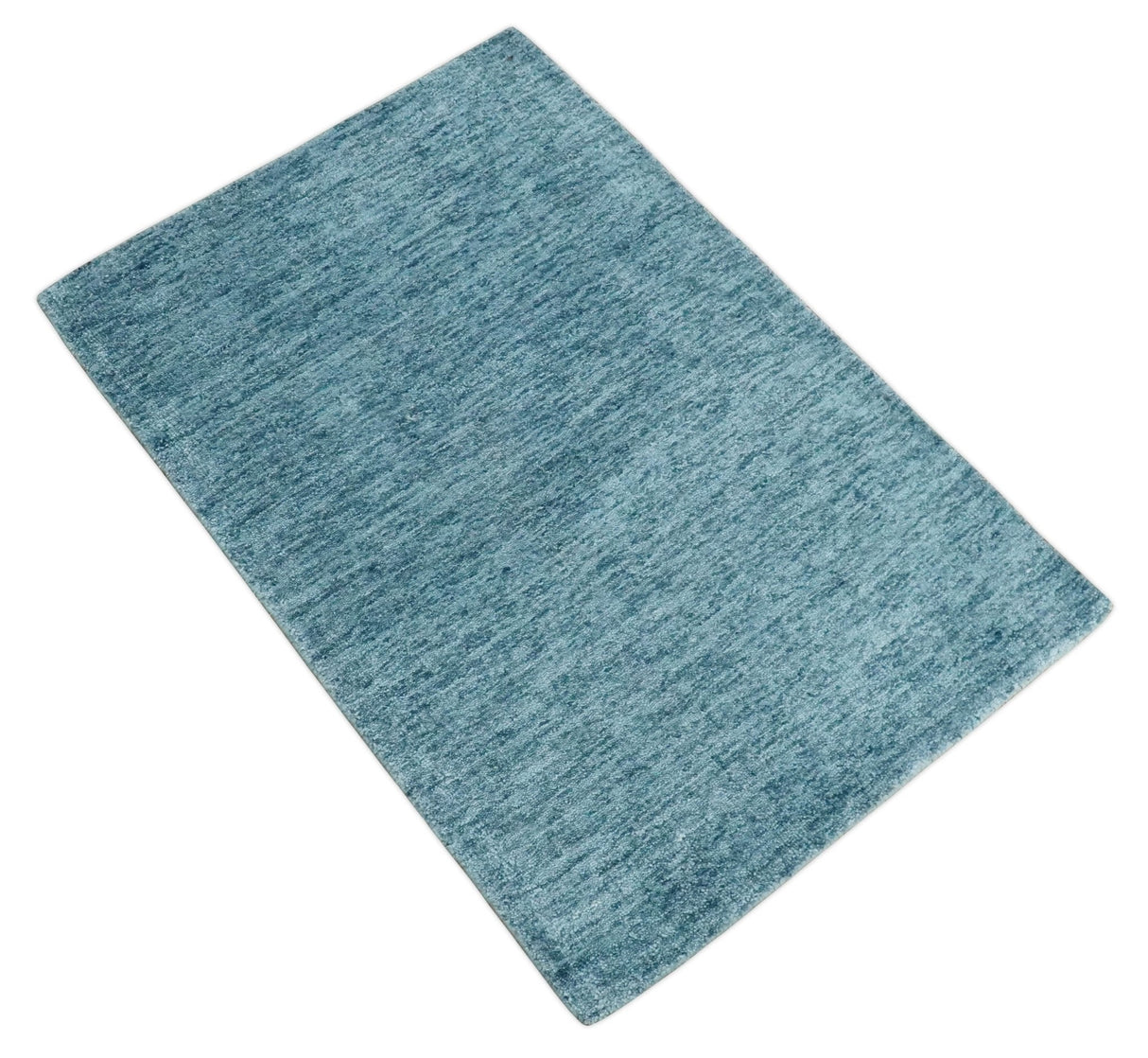 2x3 Hand Woven Modern Solid Blue Wool Rug