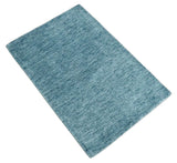 2x3 Hand Woven Modern Solid Blue Wool Rug
