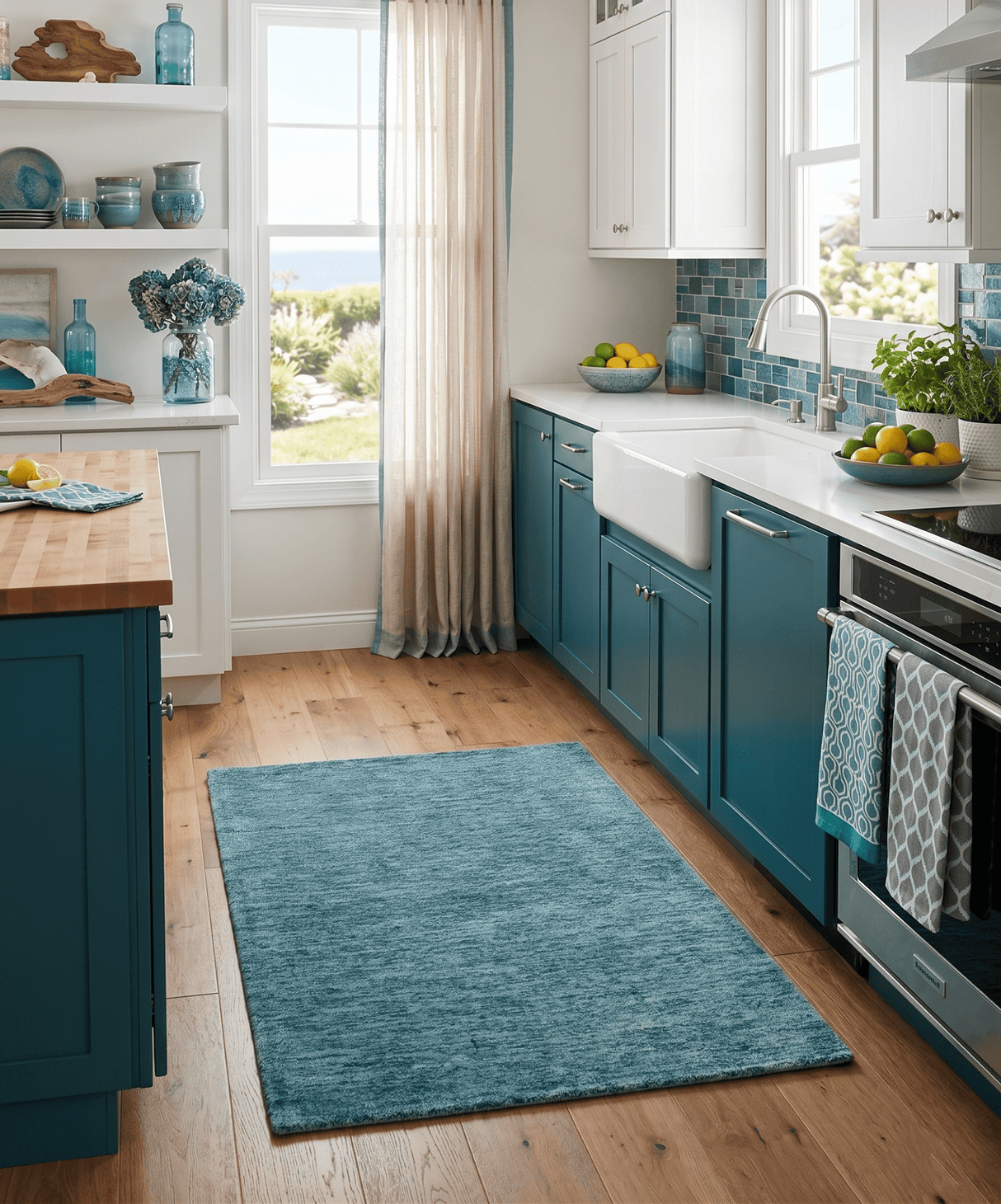 2x3 Hand Woven Modern Solid Blue Wool Rug