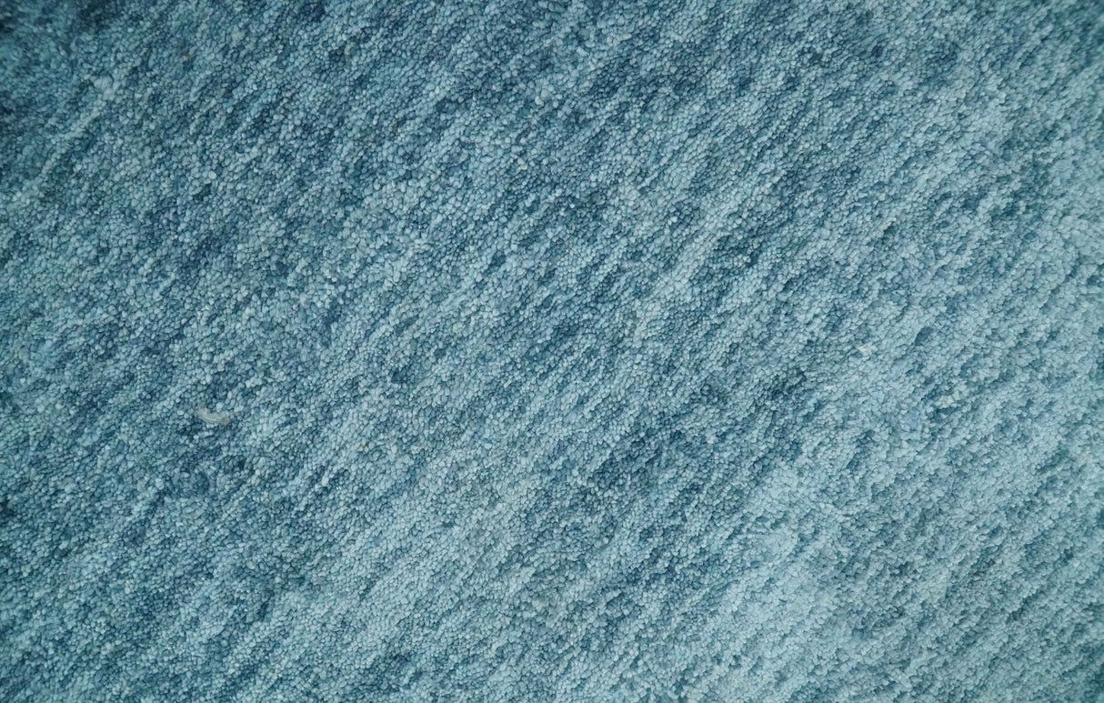 2x3 Hand Woven Modern Solid Blue Wool Rug