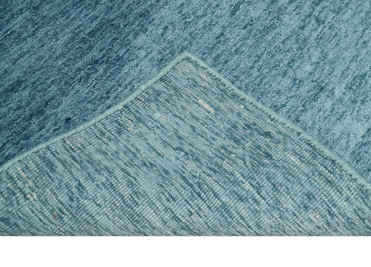 2x3 Hand Woven Modern Solid Blue Wool Rug