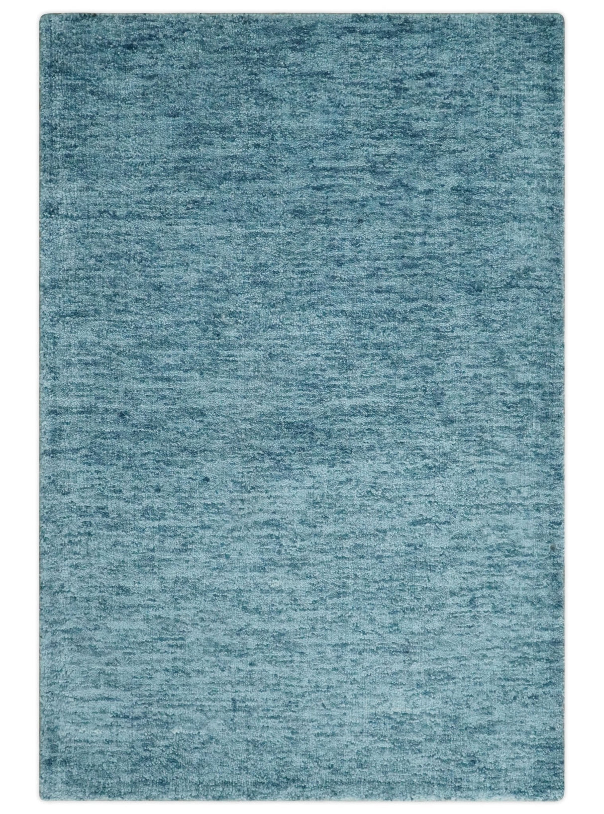 2x3 Hand Woven Modern Solid Blue Wool Rug