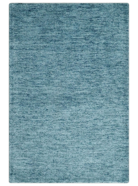 2x3 Hand Woven Modern Solid Blue Wool Rug