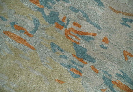 2x3 Handmade Abstract Design Silver, Beige, Teal and Rust made with fine wool Area Rug | TRDCP126423-Area Rug-Parc Decor
