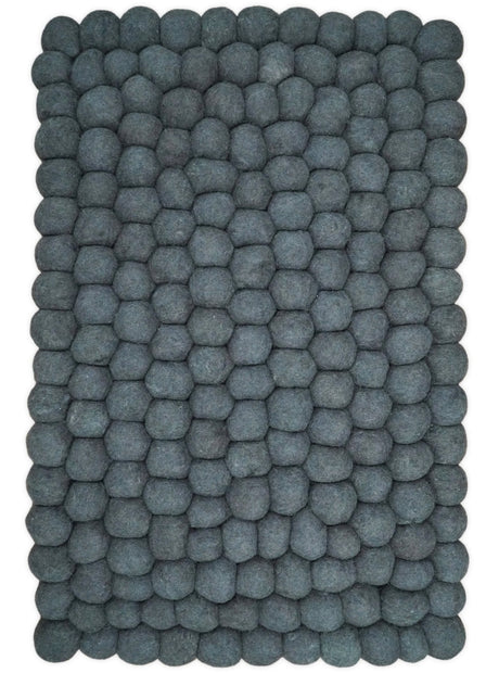 2x3 Handmade Felted Round Pebbles Gray Charcoal Wool Rug