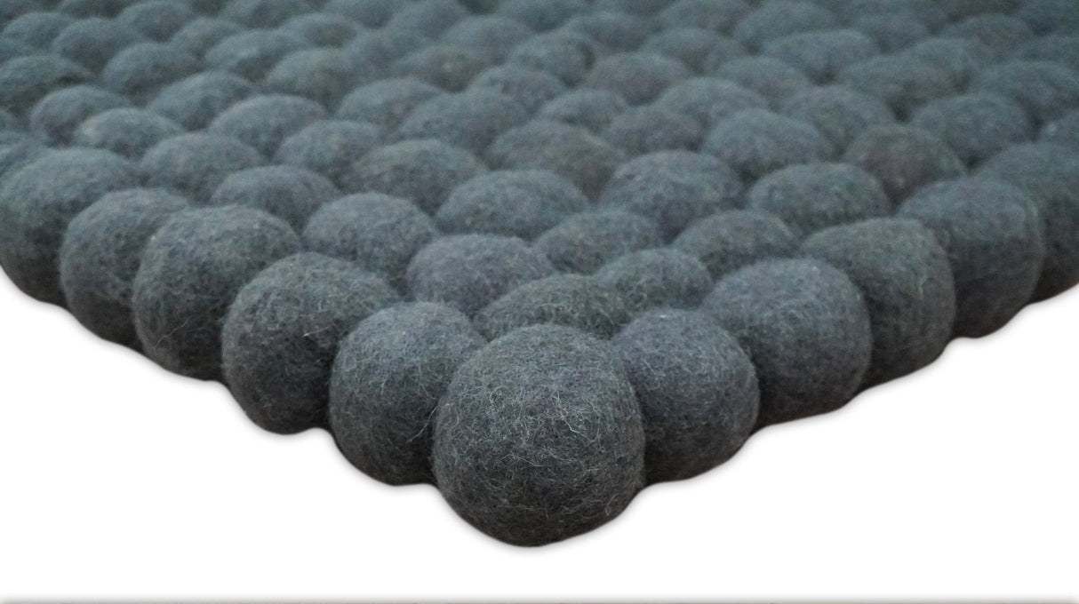 2x3 Handmade Felted Round Pebbles Gray Charcoal Wool Rug
