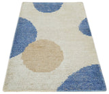 2x3 Ivory, Beige and Blue Wool Hand Knotted Modern Polka Dots Kids Rug | N2523-Area Rug-Parc Decor