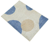 2x3 Ivory, Beige and Blue Wool Hand Knotted Modern Polka Dots Kids Rug | N2523-Area Rug-Parc Decor