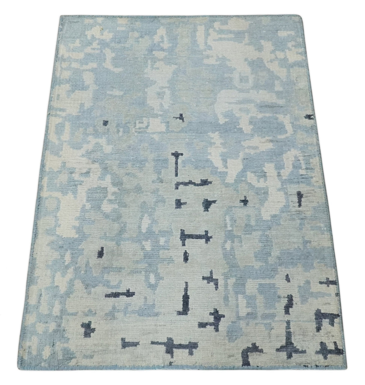 2x3 Modern Abstract Blue, Ivory and Charcoal Bamboo silk Rug
