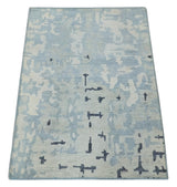 2x3 Modern Abstract Blue, Ivory and Charcoal Bamboo silk Rug